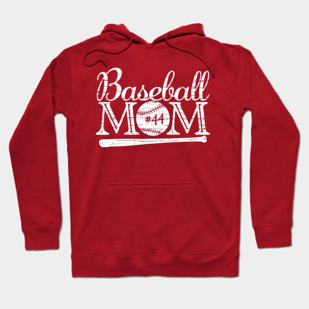 Vintage Baseball Mom #44 Favorite Player Biggest Fan Number Jersey Hoodie by TeeCreations